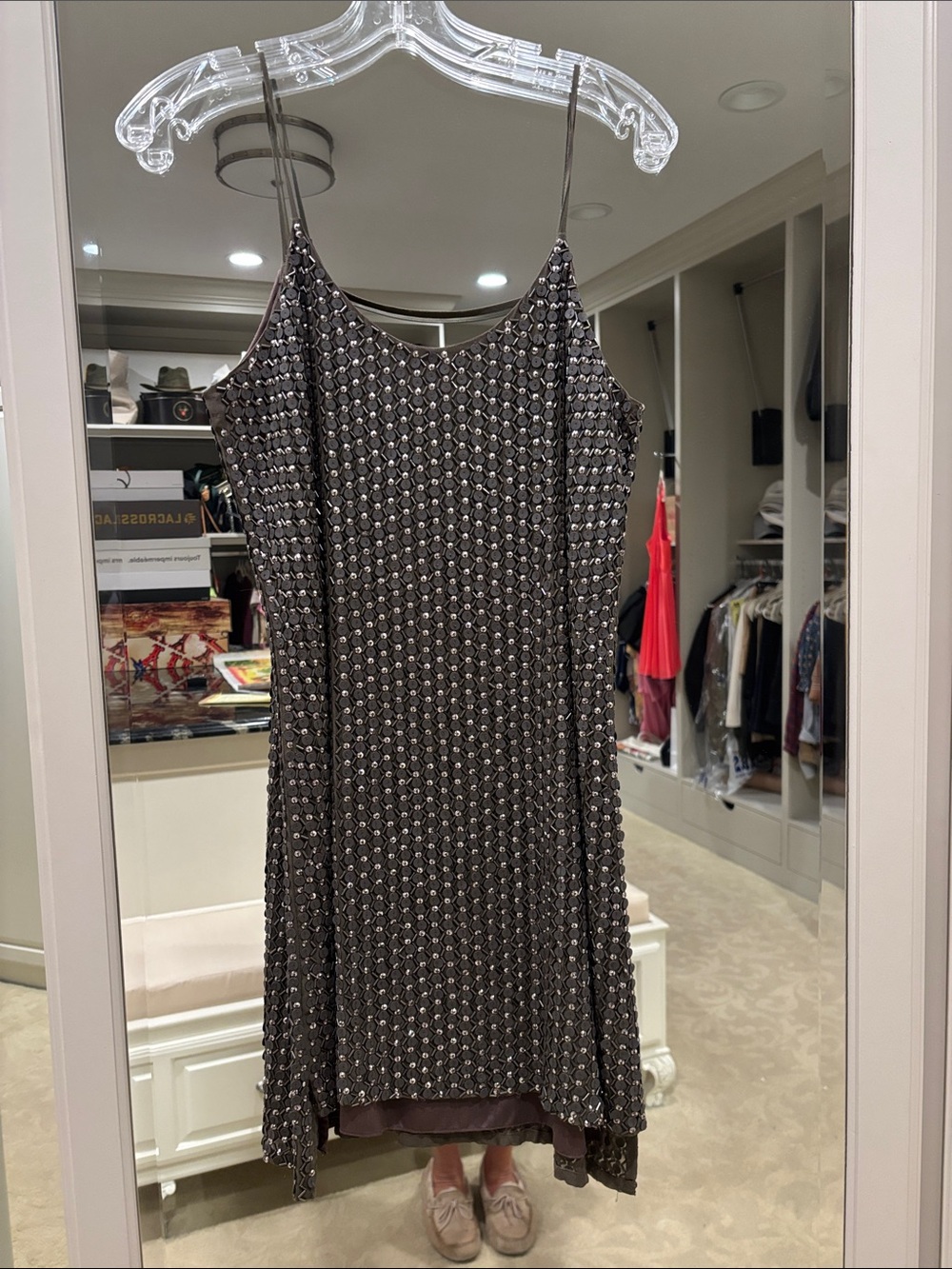 Parker Gunmetal Beaded Spaghetti-Strap Mini Dress